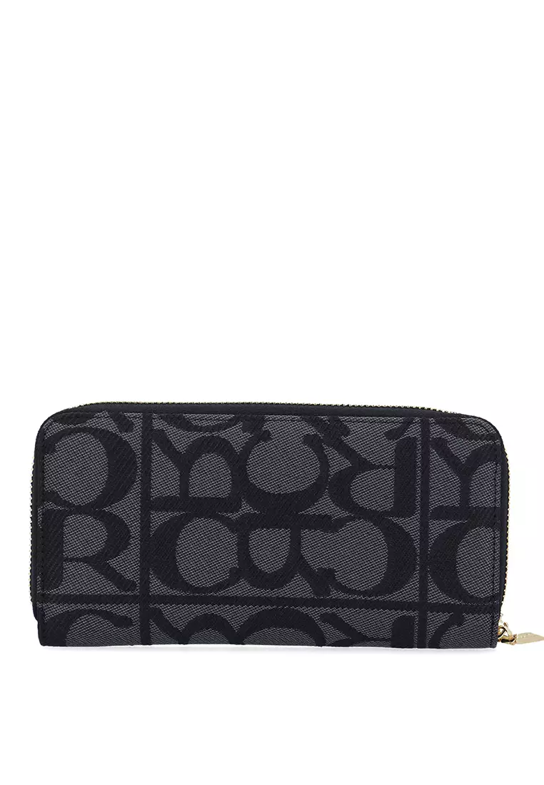 Carlo GEO Jacquard Zip Around Wallet - Black