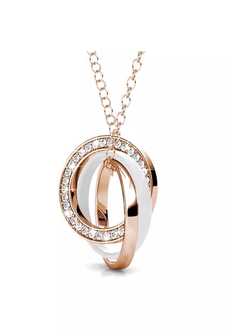 Rose Gold Swarovski Three Ring Necklace 14KT Tri Gold Stackable
