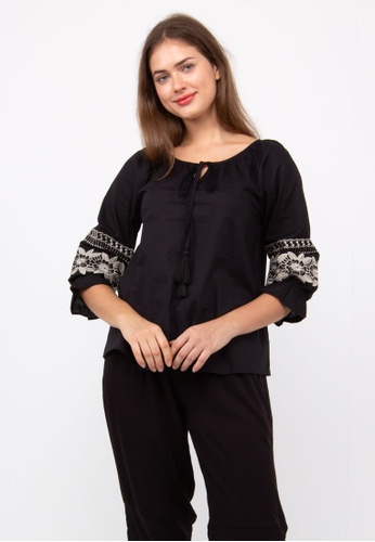 NE Double S black NE Double S -Round Neckline With String Tie Long Puff Sleeve 8B08AAA651C2A7GS_1