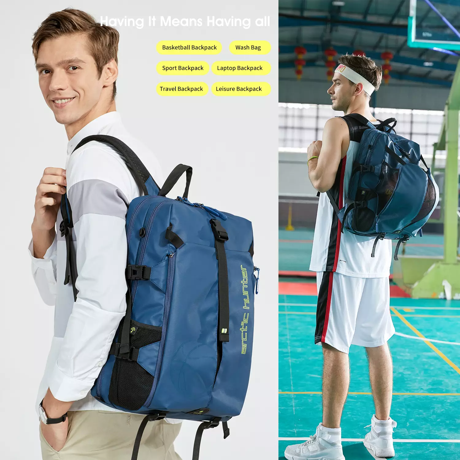 Arctic Hunter B00391 Tas Ransel Backpack Laptop Sporty Olah Raga Basket pria USB 15.6 Inch - BLUE