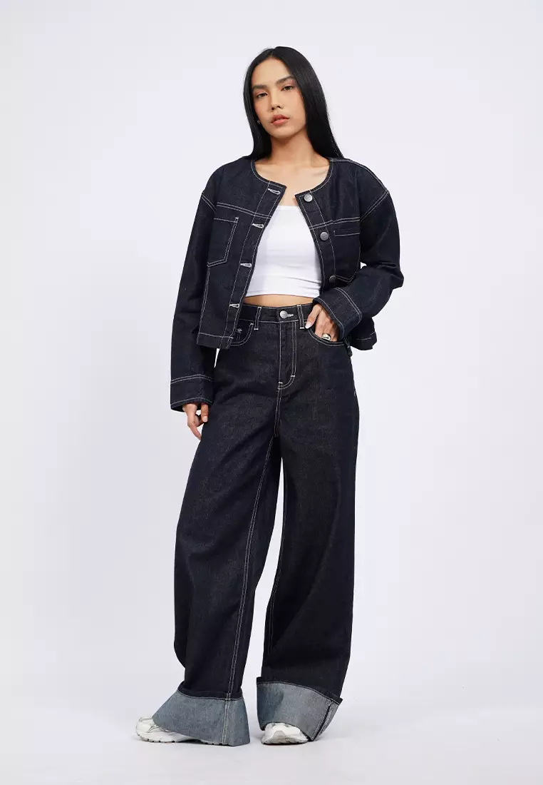 Regular Fit Collarless Denim Jacket