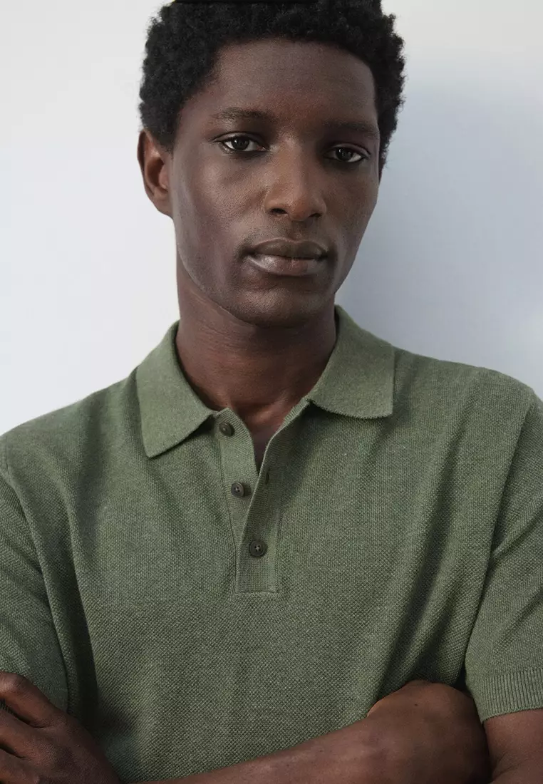 Fine Knit Polo Shirt With Microstructure