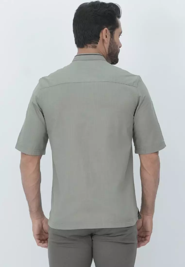 LGS - Baju Koko - Variasi Garis Hitam - Single Pocket - Olive Cerah - CSH.285.S2039K.431.C