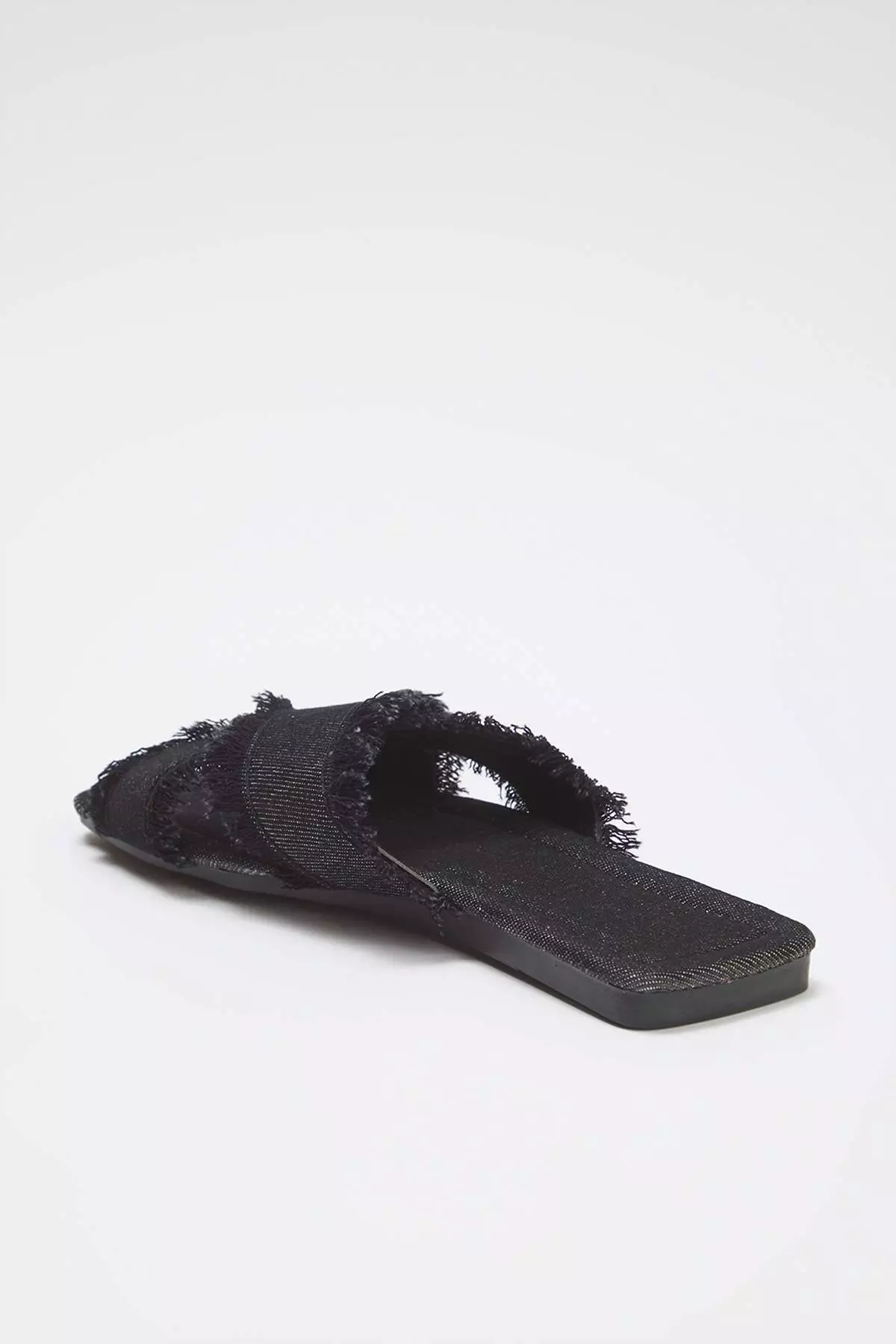 Black Tassel Detailed Denim Cross Strap Women's Slippers Takss25Te00043