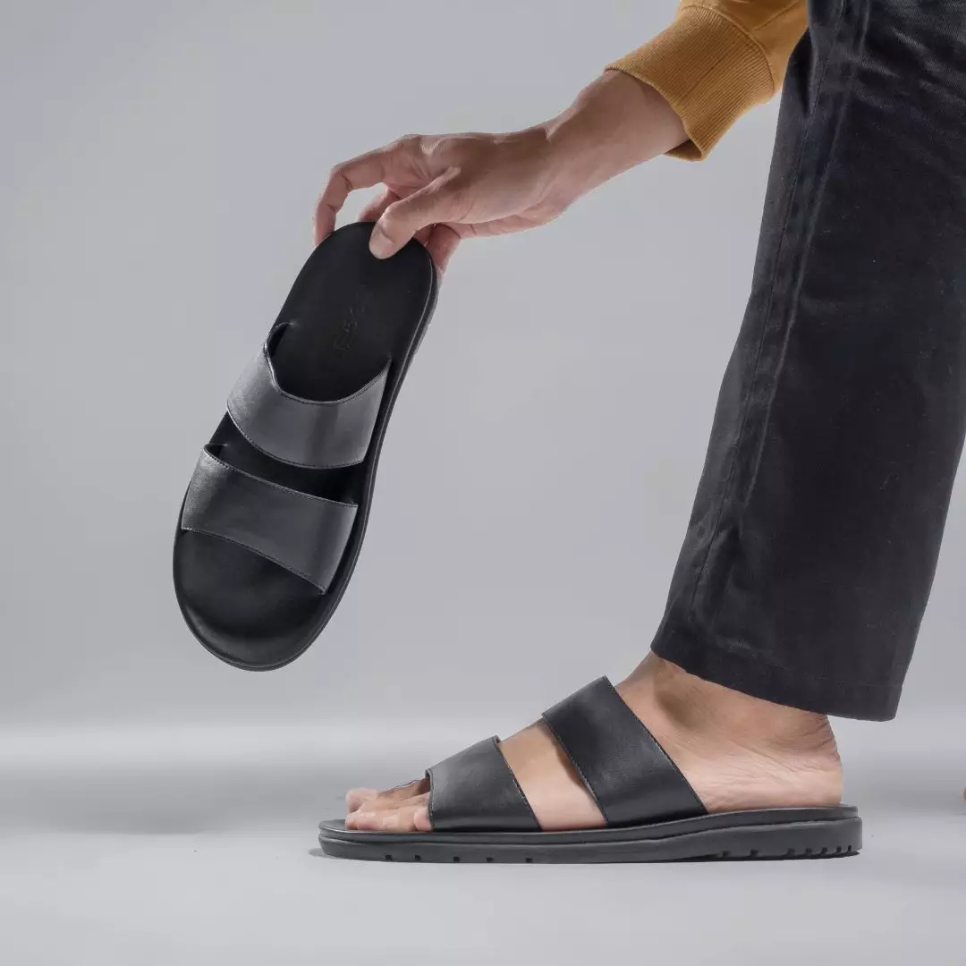 Cogen Sendal Pria Slop Kulit Classic Series - Double Band + Feel Nufort