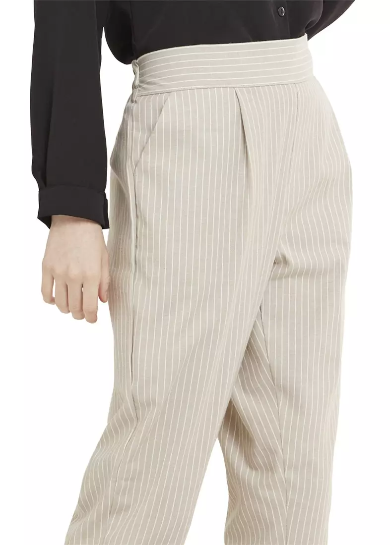 Lolita Long Pants Celana Panjang Bergaris Bawahan Wanita Premium Quality - Cream