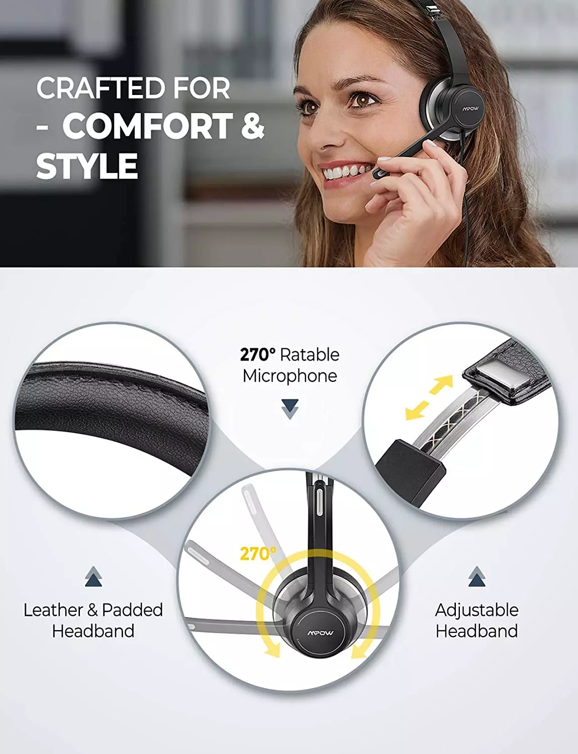Buy MPOW [Mpow] HC6 USB Headset with Microphone, Office Computer