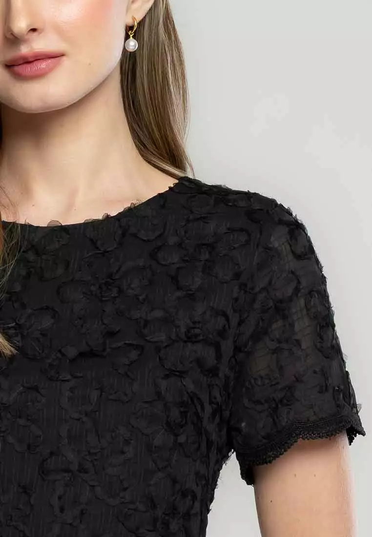 Wrenlee Shift Dress in Embroidered Applique Fabric