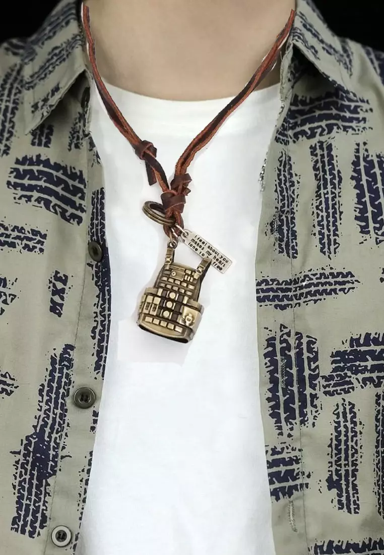 Armoured Vest 3-D Leather Necklace Kalung Pria Brown