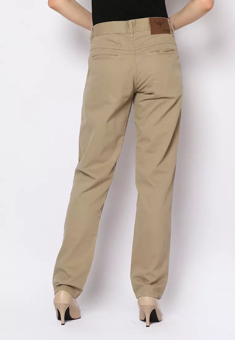 Twill Celana Panjang Wanita Slim Fit Cheerful Khaki 222507