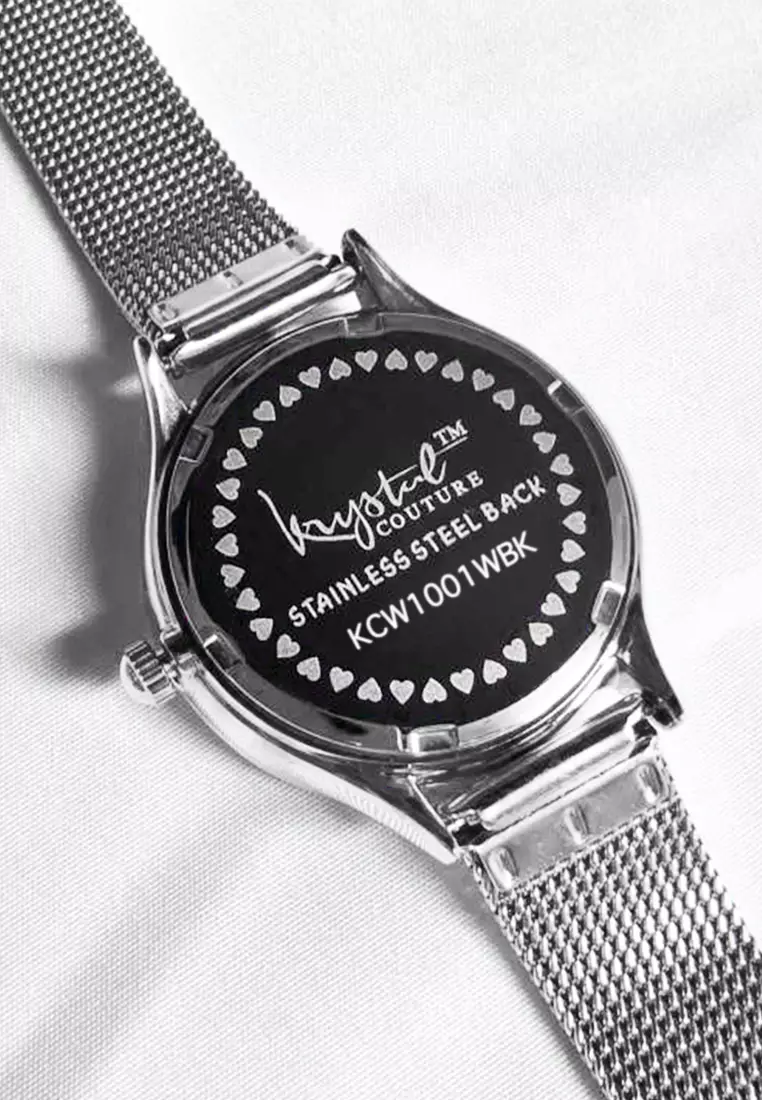 Geometric Mineral Glass Feat SWAROVSKI®Crystal Watch Silver Black