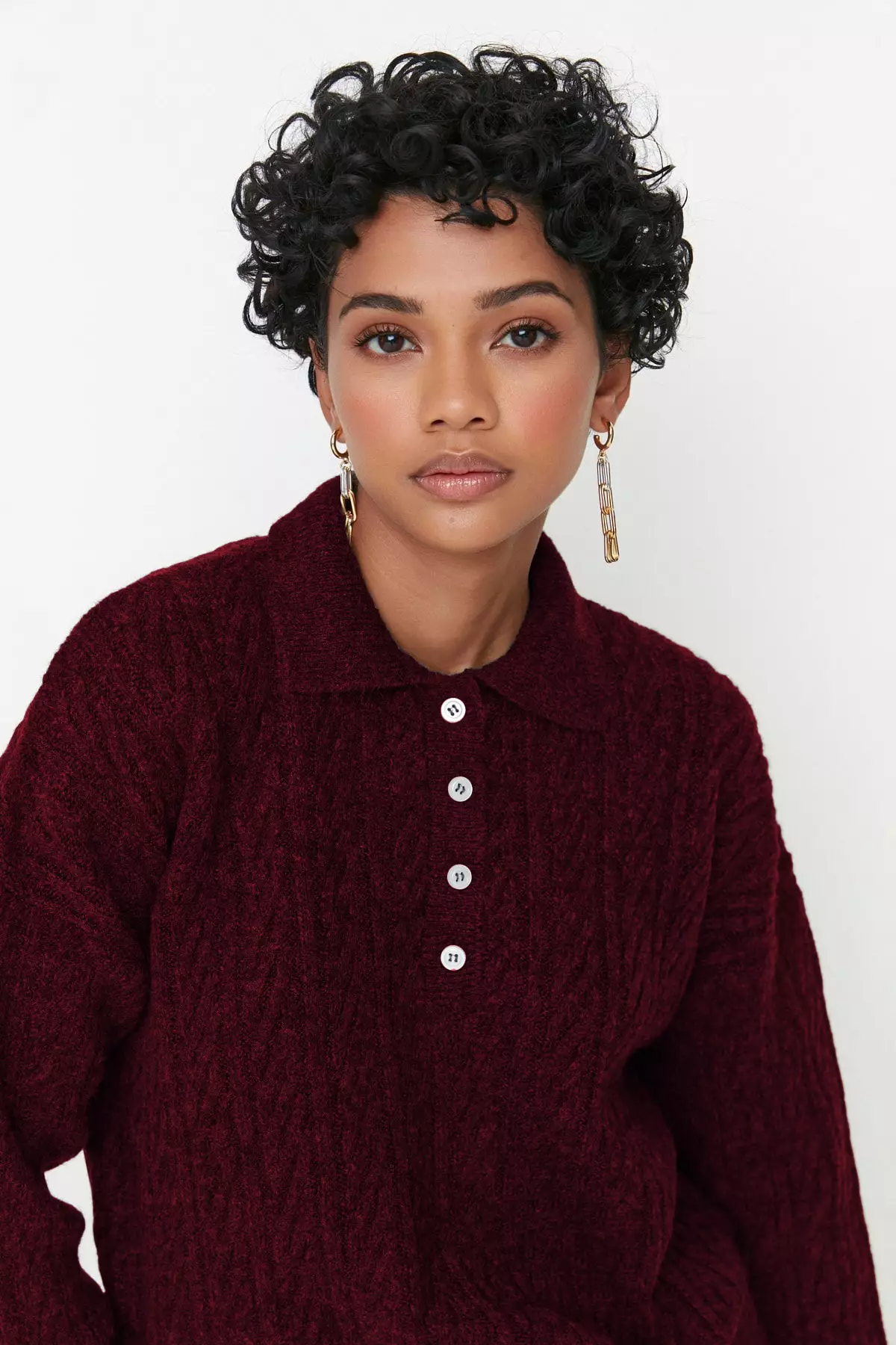 Burgundy Wide Fit Soft Textured Knitwear Sweater