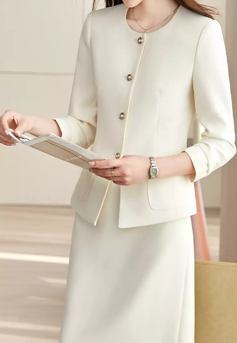 Single-breasted Round Neck Blazer YGH-EM2606