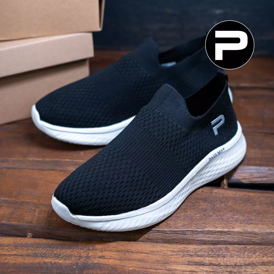 PAULMAY - Sepatu Slip On Running Pria Go Walk Black White