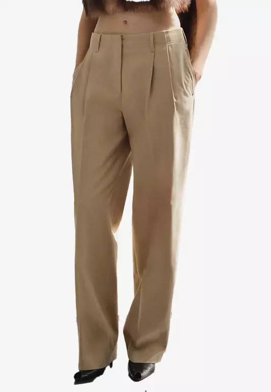 Straight-Leg Pleated Denim Trousers