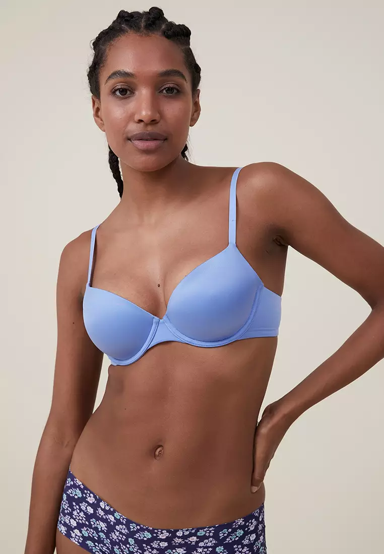 Buy online Blue Solid T-shirt Bra from lingerie for Women by