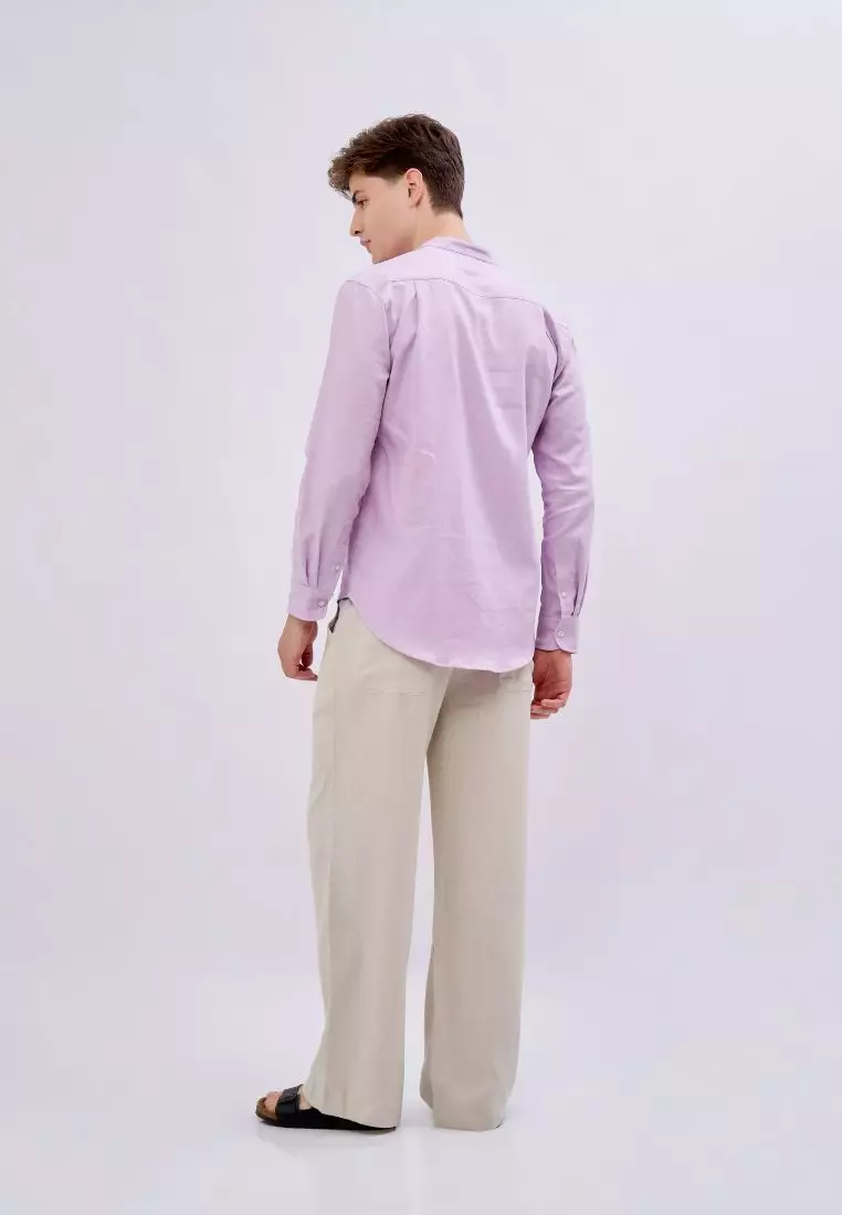 Lavender Kemeja Linen Lengan Panjang Pria Ungu Muda | Linen Long Sleeve Shirt Men Lilac