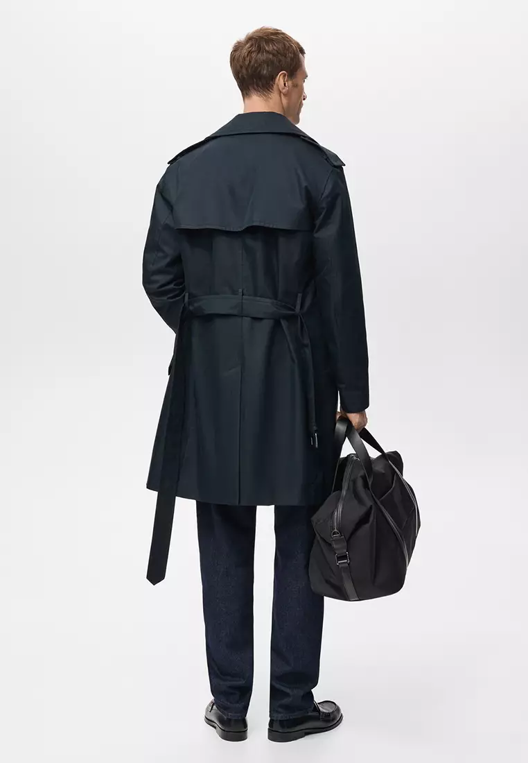 Water-Repellent Belted Trench Coat