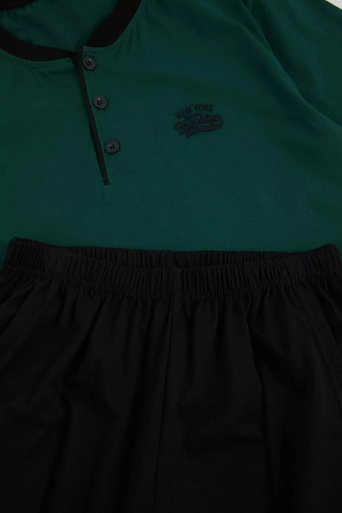 Green Regular Fit Buttoned Collar Embroidery Detailed Cotton Pajama Set Tmnss26Pt00046