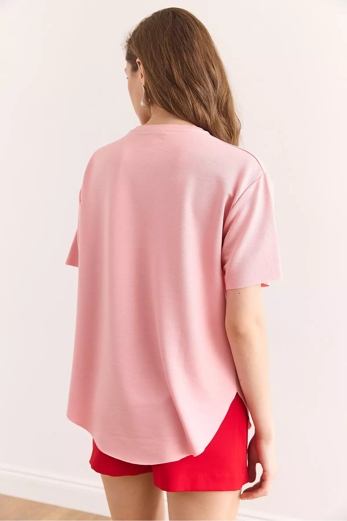 Women's Powder Modal Texture Soft Textured Six Oval T-Shirt Tsh-19000771