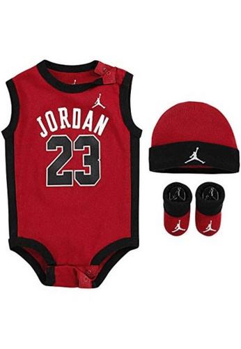 Jordan red Jordan Unisex Infant's Jordan 23 Bodysuit, Hat & Bootie Set (6 - 12 Months) - Gym Red E02E6KA555108AGS_1