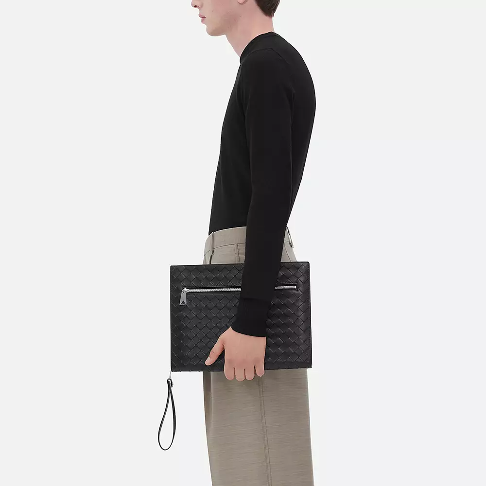 Medium Intrecciato Document Case Black