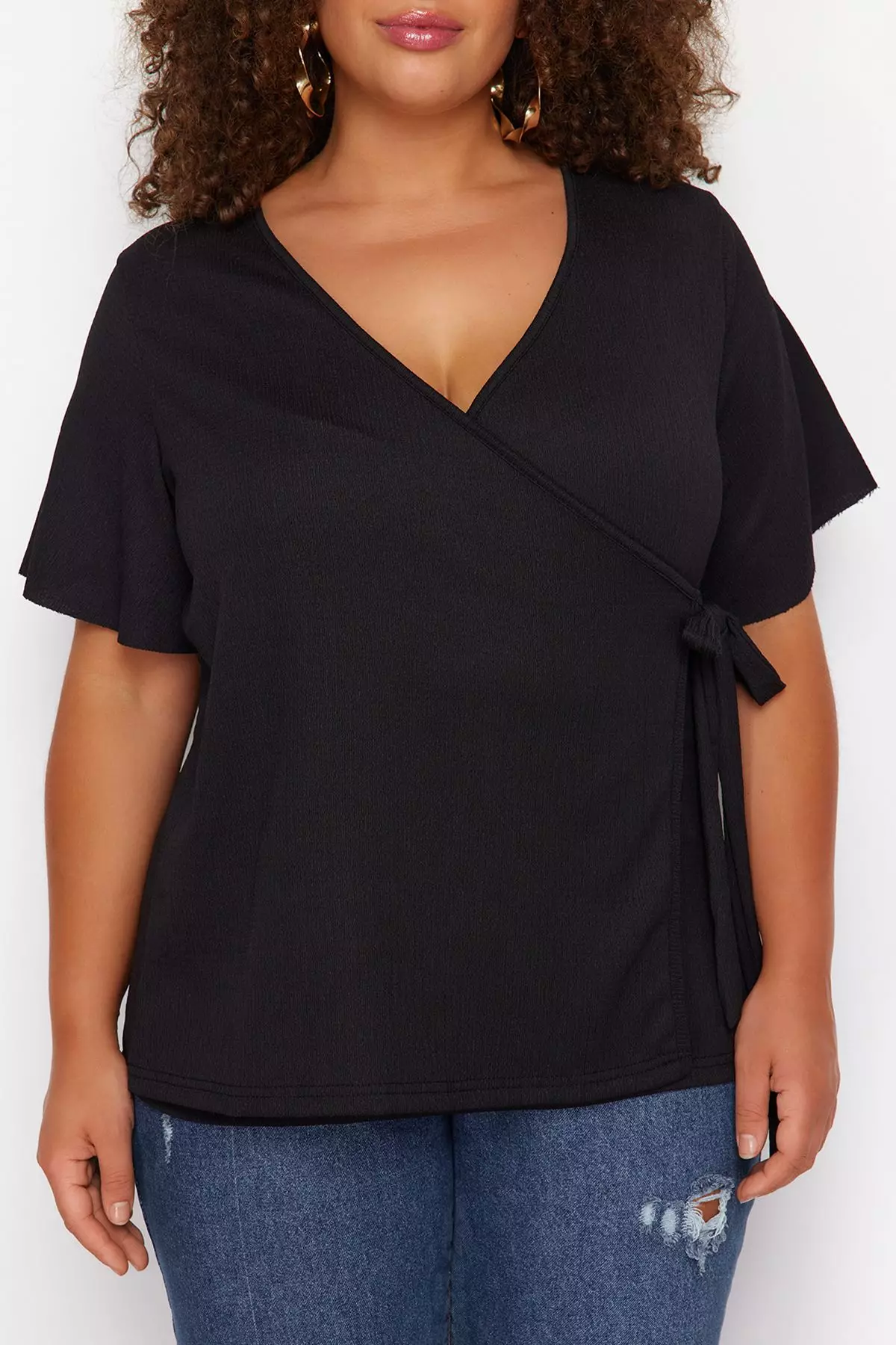 Plus Size Double Breasted Tie Detailed Blouse