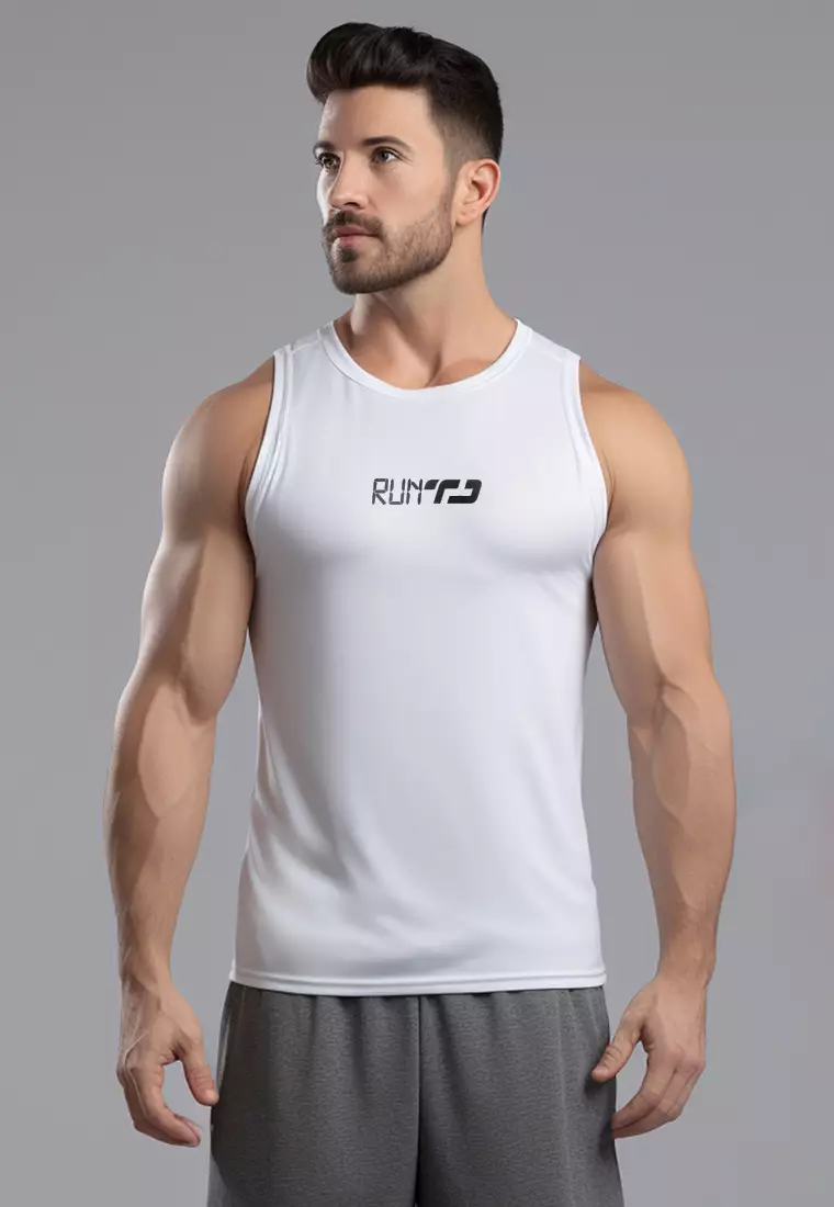 MSA61 kaos running pria stretch anti bau "run TD" putih