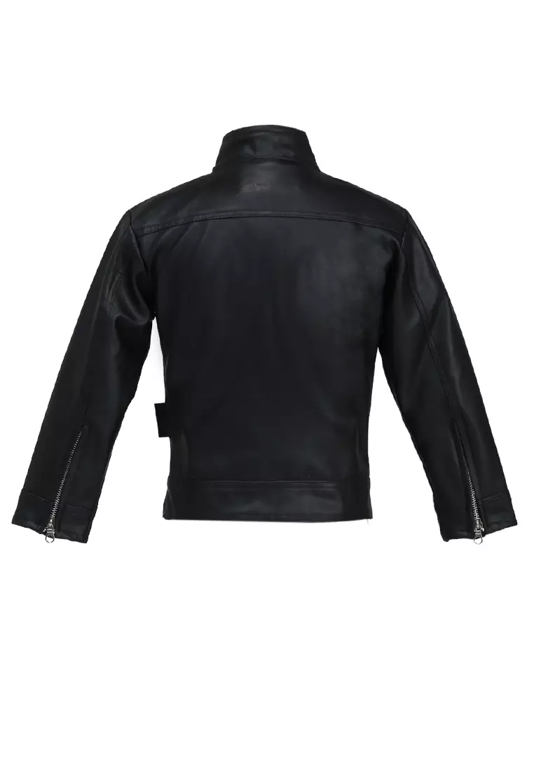Fisca Jaket Kulit Anak Perempuan Design Zipper Stylish Long Sleeve Material Leather ORIGINAL - Black