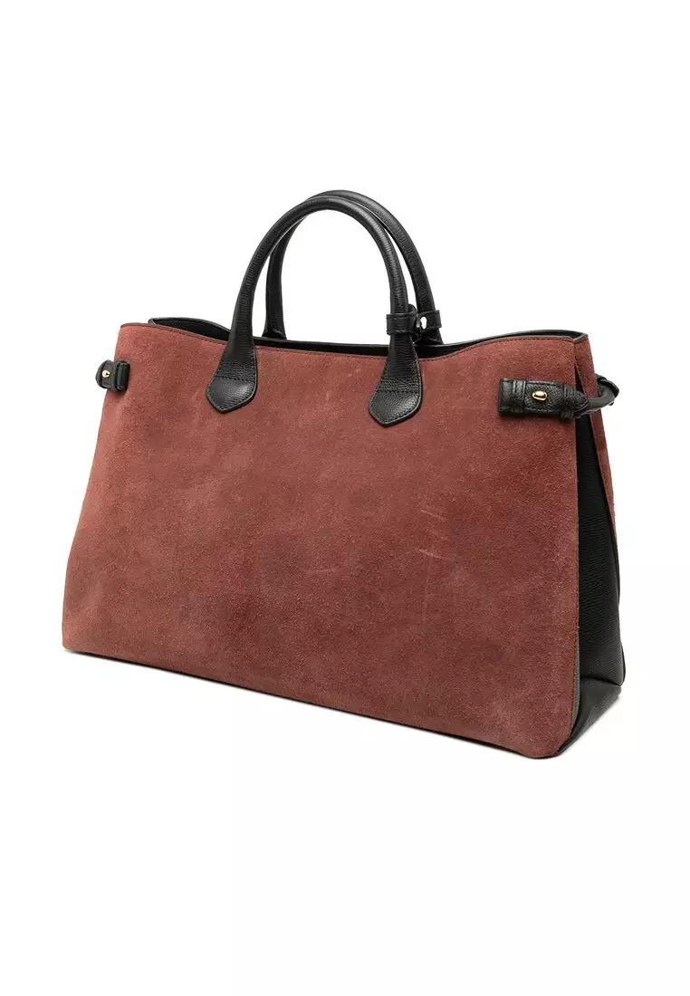 Pre-Loved Burberry Large Suede And Calfskin Banner Satchel