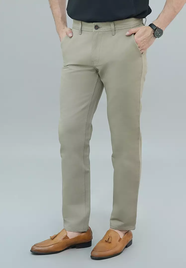 LGS - Celana Panjang Chinos Pria Motif Polos Warna Krem Reguler Fit - CCT.571.055.001.C