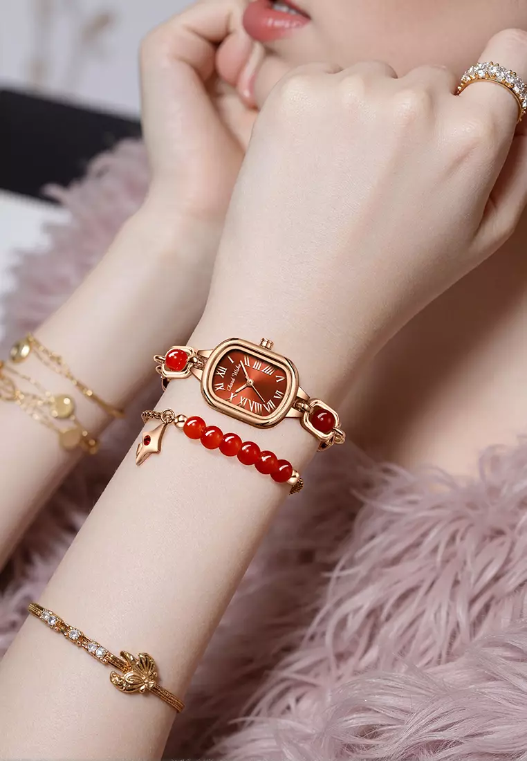 Jam Tangan Wanita Gelang Original Korea Elegan Anti Air Jam Tangan Cewek red