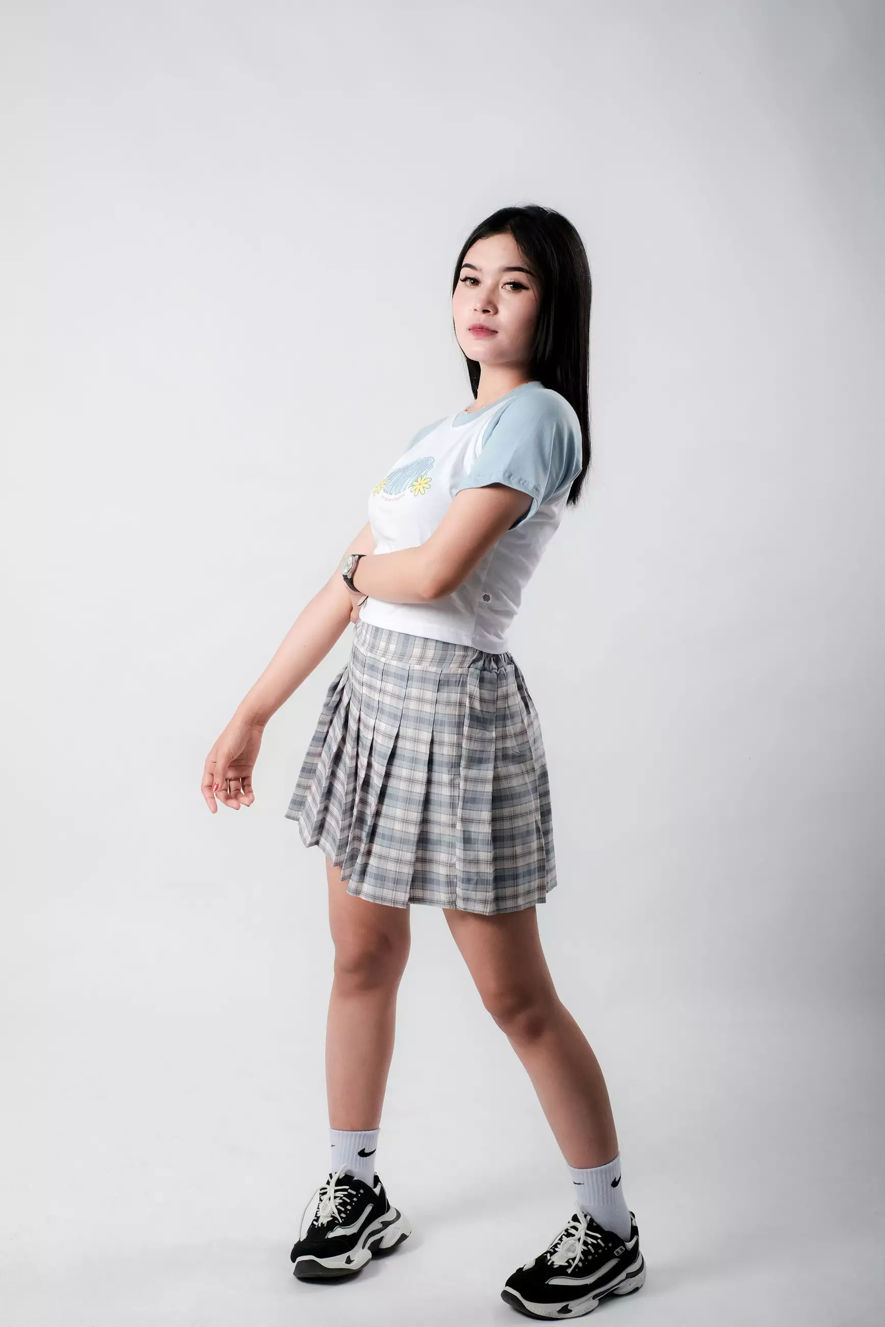 OOTDSUPPLY Croptee Fit Floralis Raglan Baby Blue | Croptee Slimfit Wanita CSF004