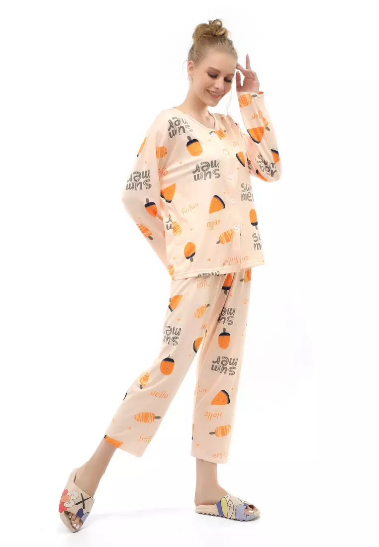 Vance Setelan Piyama Baju Tidur Wanita Lengan Panjang Watermelon Motive Material Cotton ORIGINAL - Cream