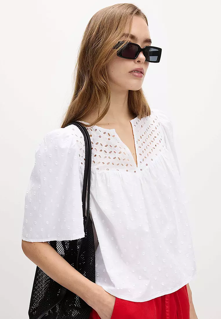Pure Cotton Broderie Textured Blouse