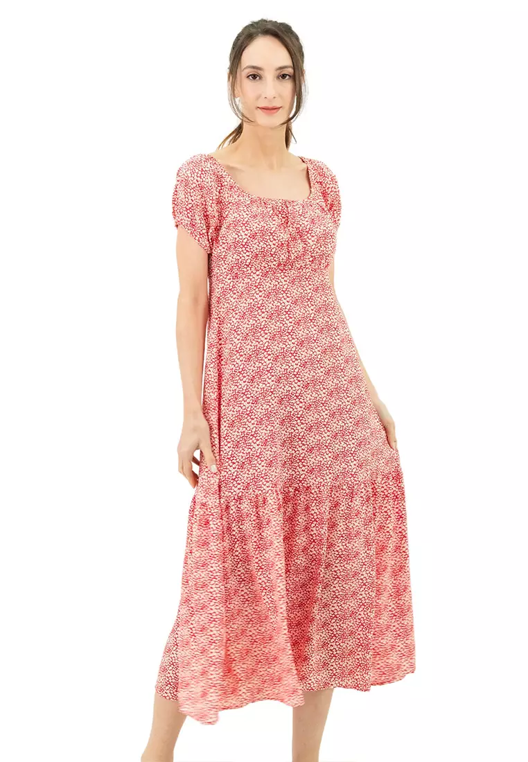 Vero moda square neck ditsy floral maxi hot sale tea dress