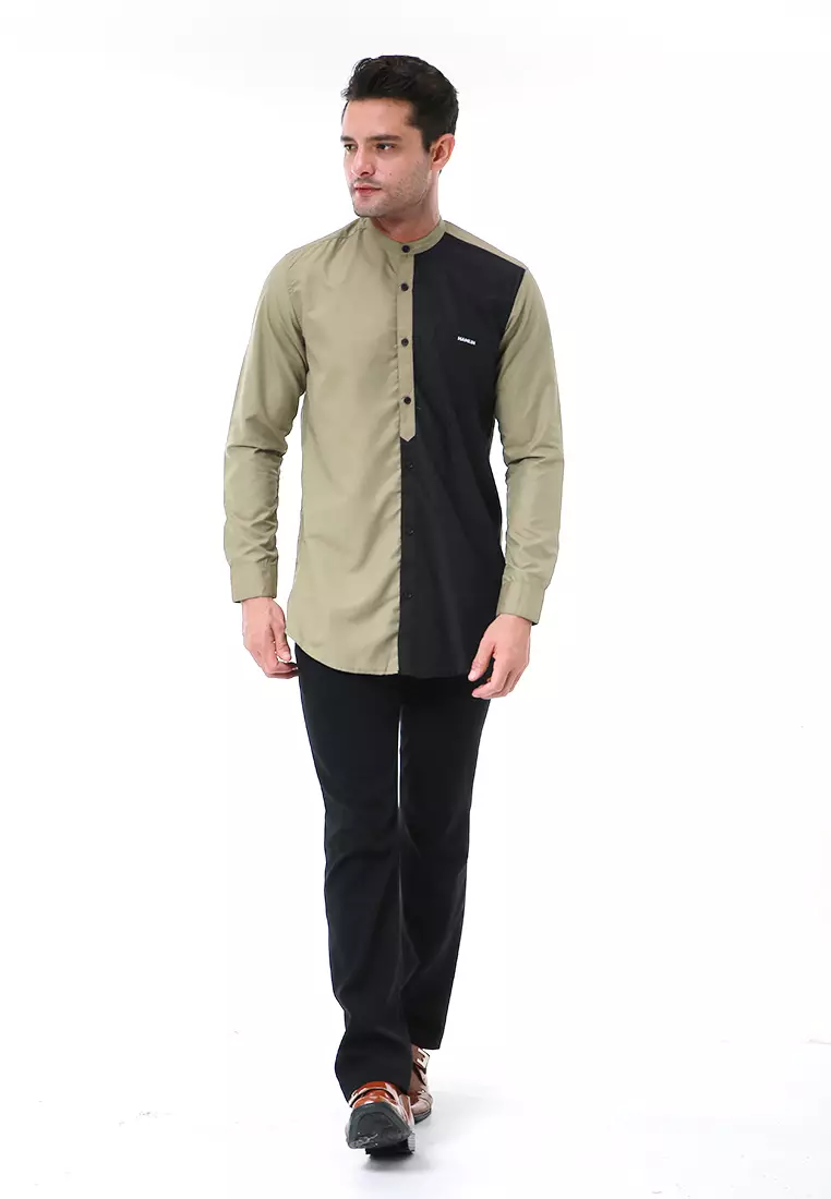 Leopold Kemeja Koko Pria Lengan Panjang Design Variasi Warna Material Cotton ORIGINAL - Army Black