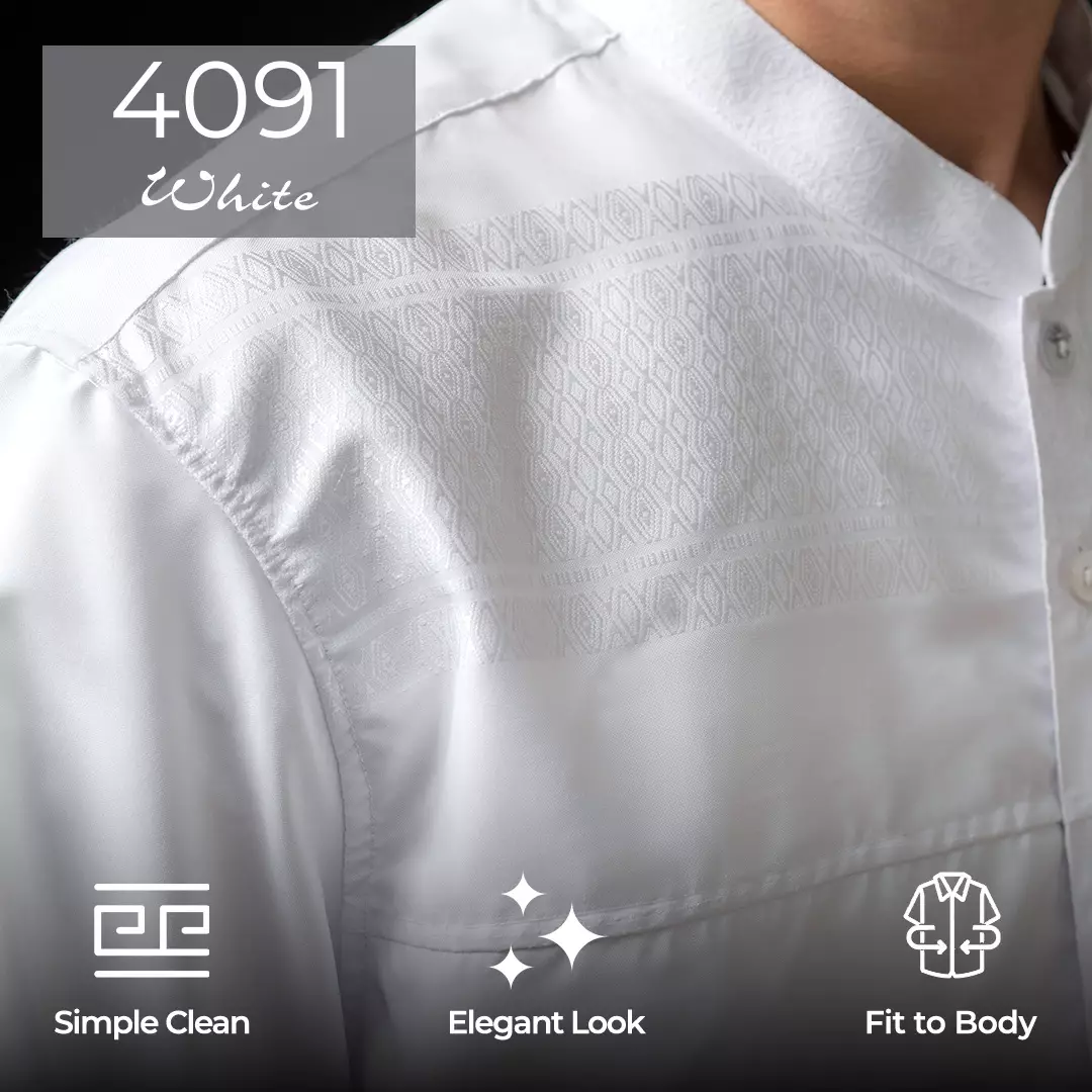 Casella Baju Koko Pria Lengan Pendek Premium Horizontal White | Koko Elegant Ismail Lengan Pendek 4091 White