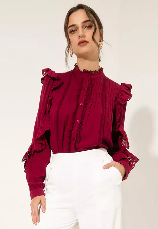 FSC Rayon Lace Trim Button Top