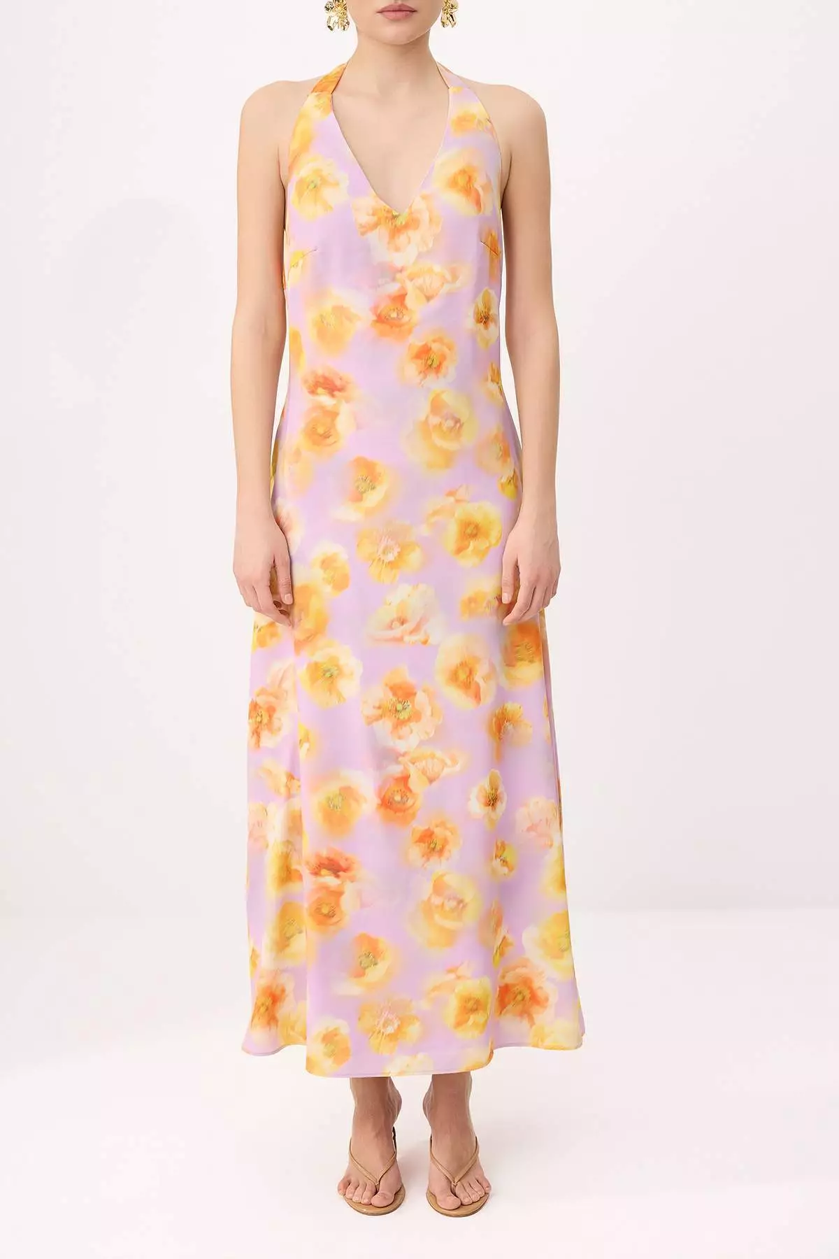 Lilac-Multicolor Floral V-Neck Maxi Woven Dress Twoss26El319