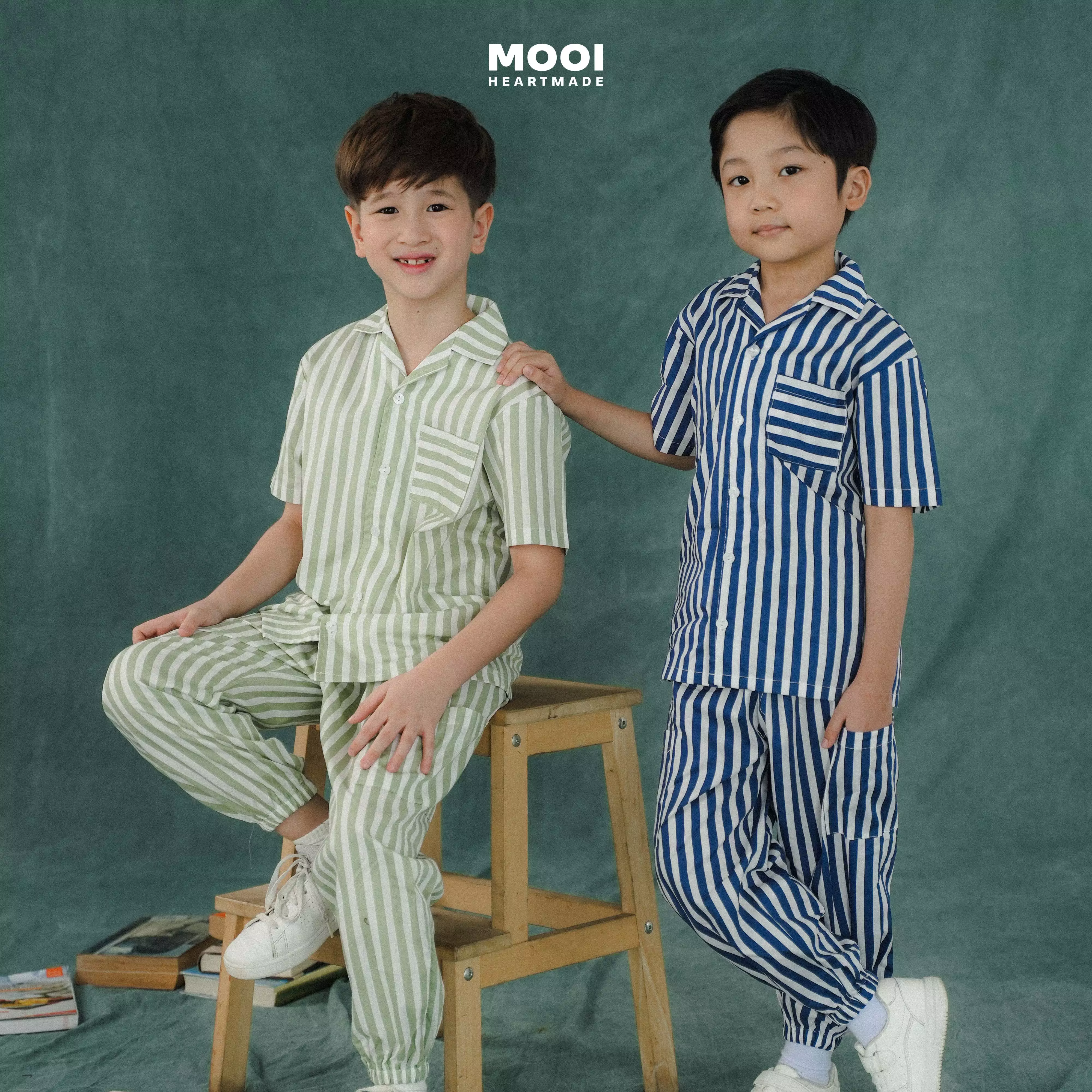 Mooi Celana Panjang Chinos Anak Seiju Striped Pants - Dusty Blue
