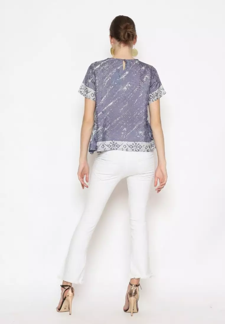 Rinjanie Batik - Blouse Batik Hapa Awan Sahaja - Atasan Batik Wanita - Blouse Batik Kantor - Blouse Batik Kekinian - Blouse Batik Ikat - Batik Cap Mix - JJQI - AS