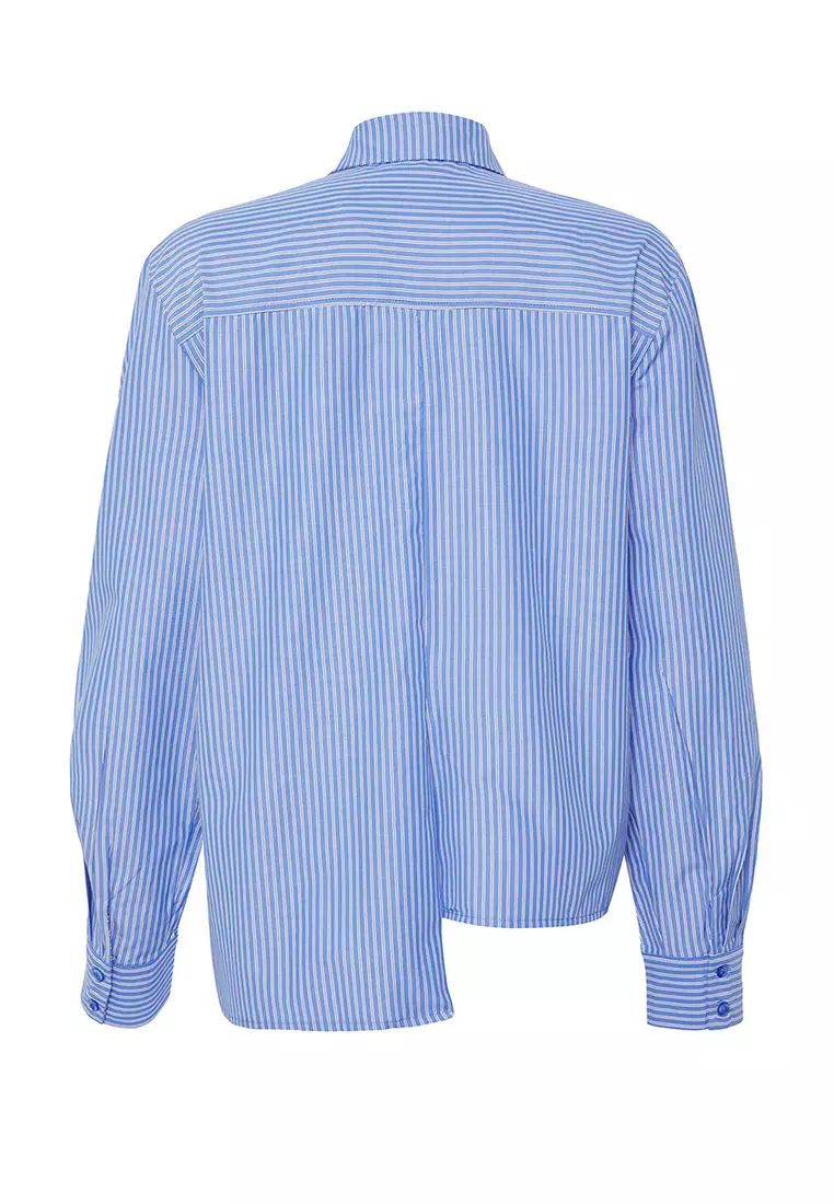 Limited Edition Blue Tie Detail Striped Woven Shirt Twoss25Go00118