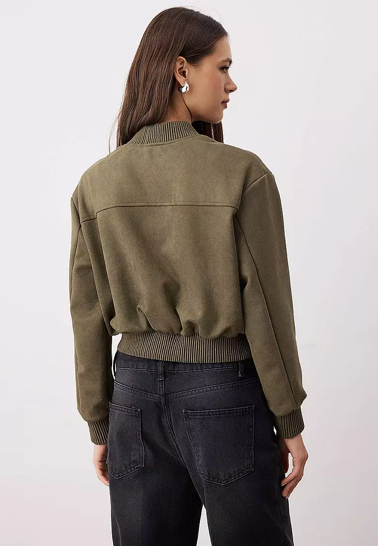 Regular Fit Suede Bomber Jacket