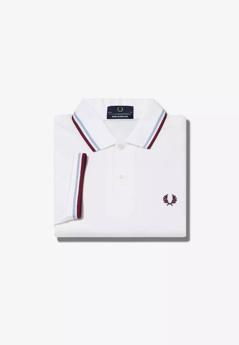 Fred Perry M12 Made in England Twin Tipped Fred Perry Shirt (White / Ice / Maroon)