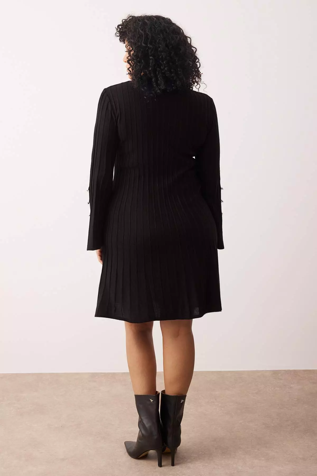 Black Corded Accessory Detailed Knitwear Dress Tbbaw26Ah00000