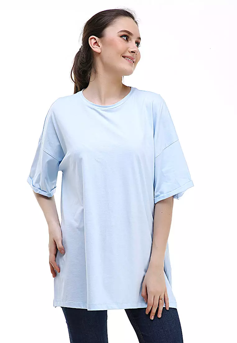 Fintan Tshirt Super Comfy Short Sleeve Design Simple And Casual Look Atasan Wanita - Blue