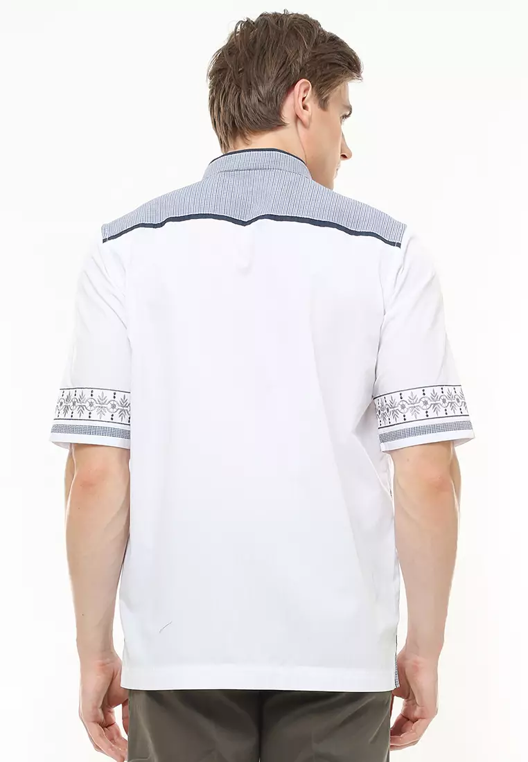 Regular Fit - Baju Koko - Motif Polkadot - Bordir - Putih HItam