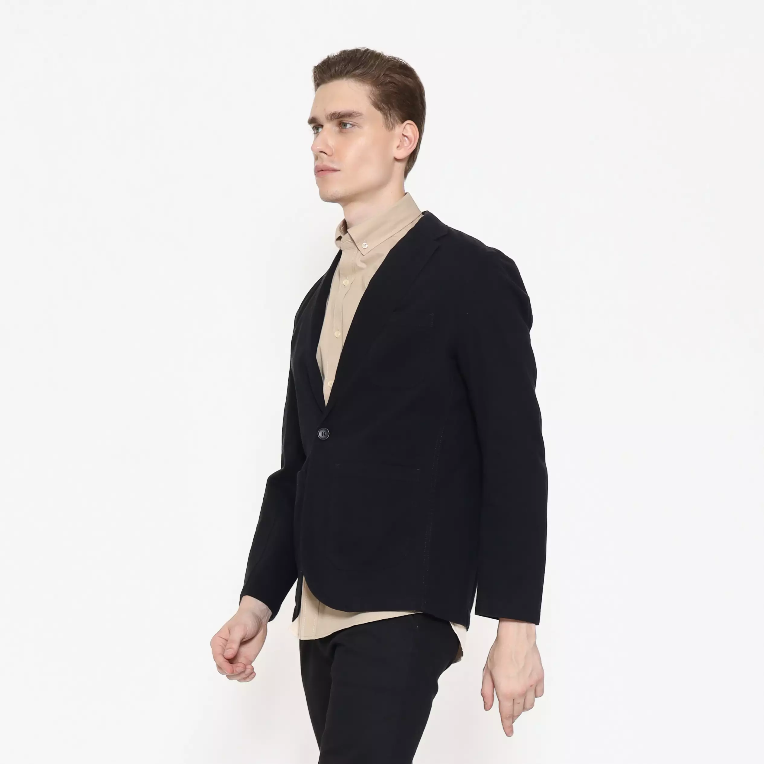 Schoeller Blazer Pria Casual – Kancing 1 | Warna Black | S.1-BCSG1-G101-CTS-S1