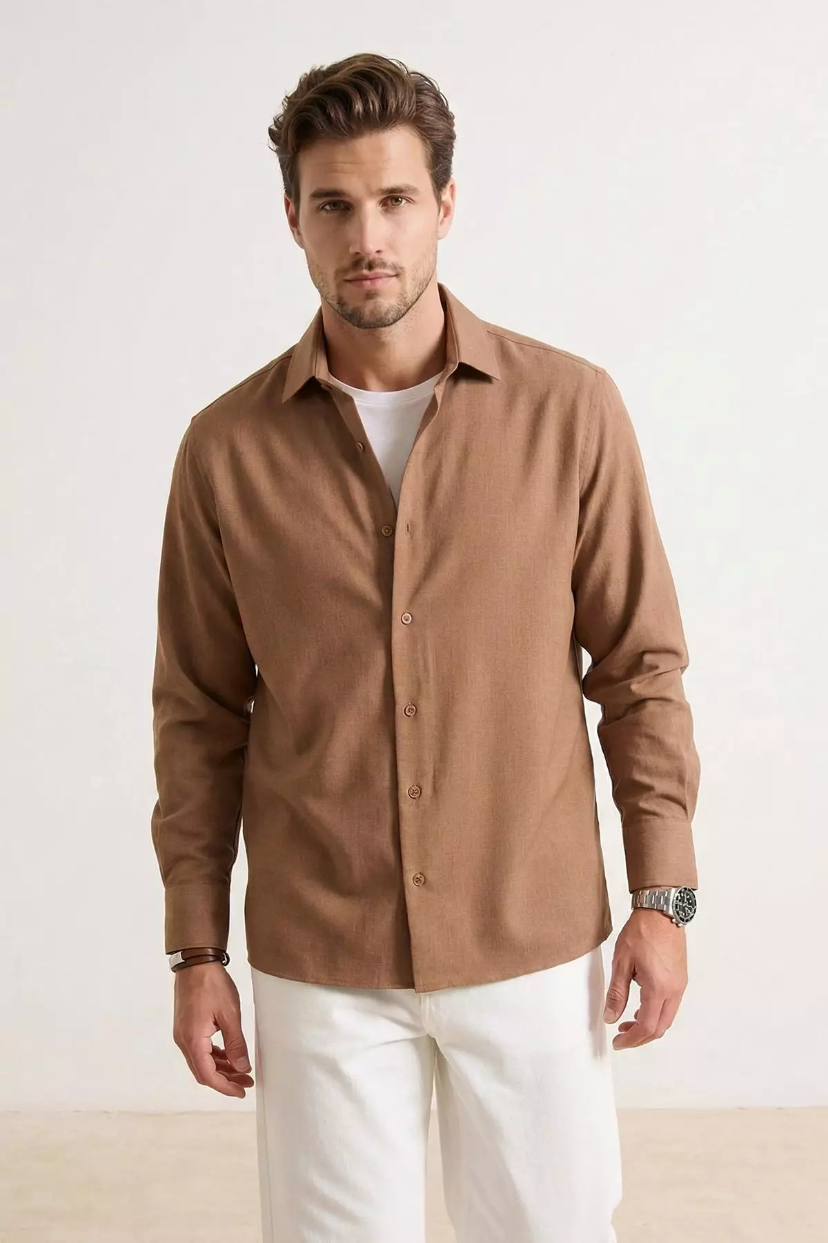 Vizon Regular Fit Linen Look Seasonal Men'S Woven Shirt Tmnss26Go00007